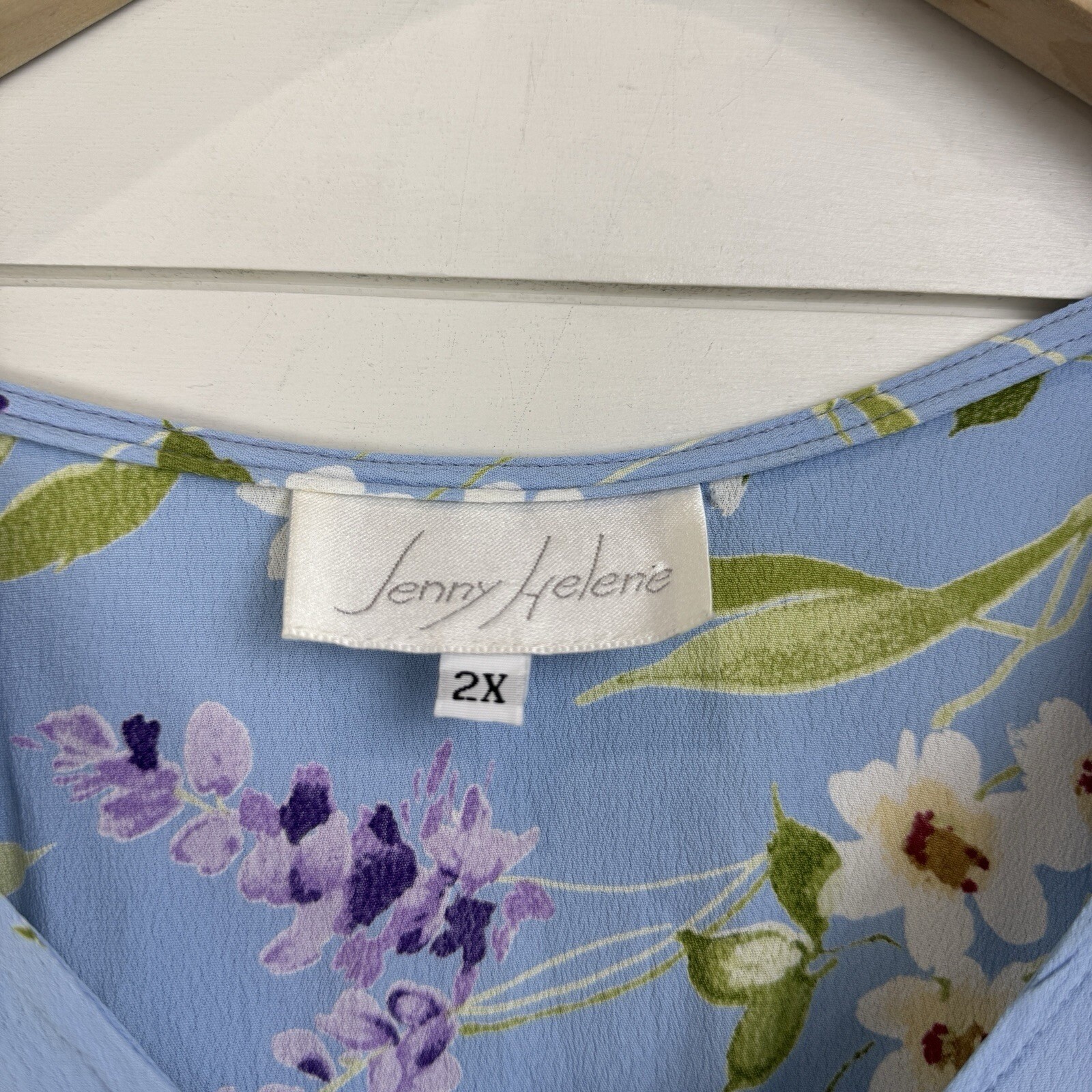 VTG! Jenny Helene Blue Floral Summer Long Dress 2X 100% Rayon USA Cottagecore