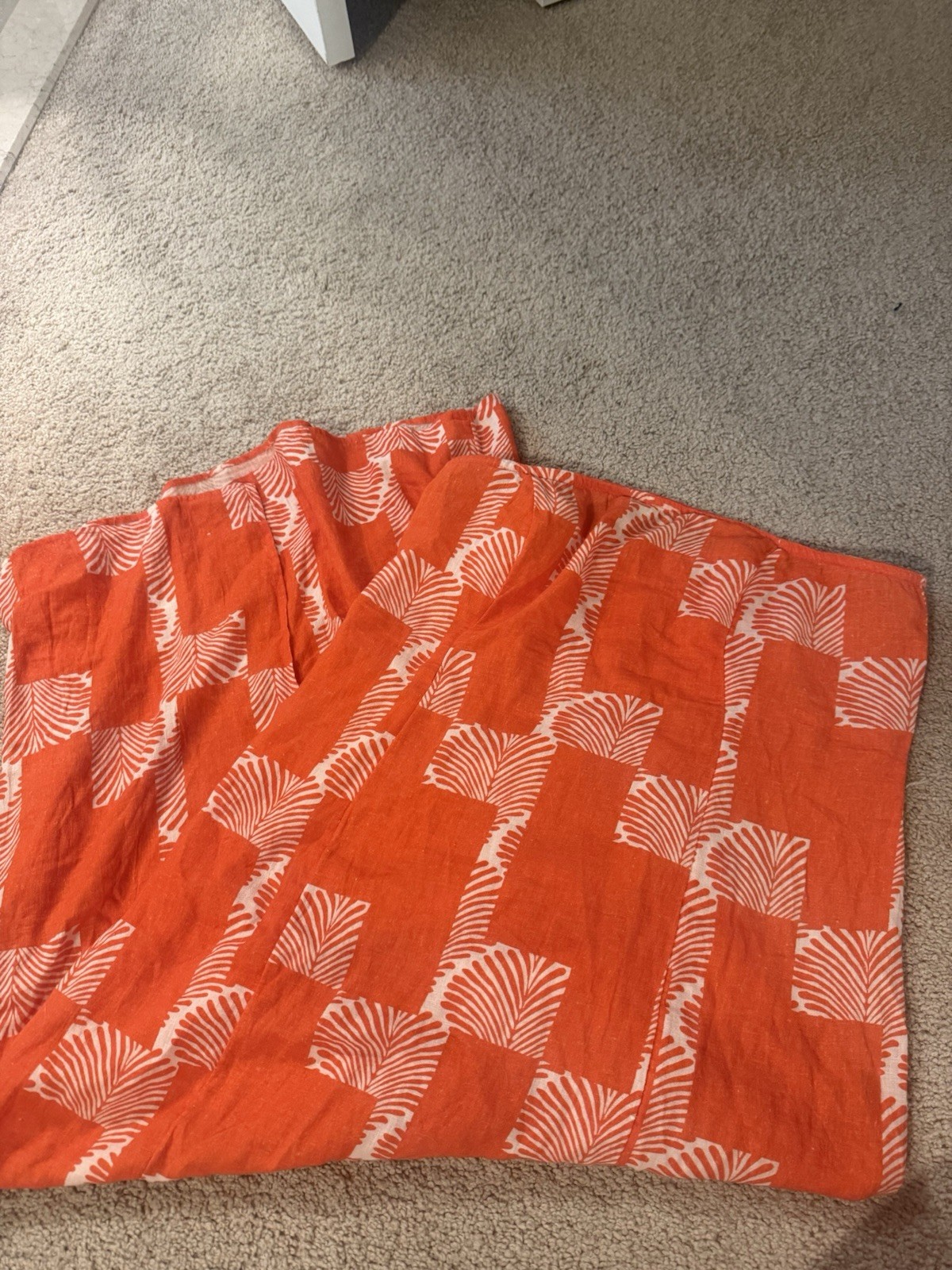 Anthropologie Orange/Red White Palm Print Smocked Midi Dress Women’s Size L