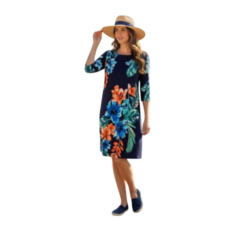 Tommy Bahama Womens Small Tropical Shift Dress Resort Vacation 3/4 Sleeve