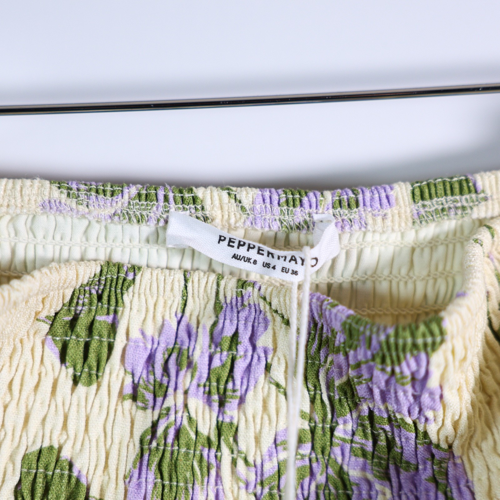NEW Peppermayo Break From Toronto Linen Smock Mini Dress Yellow Purple Floral 4