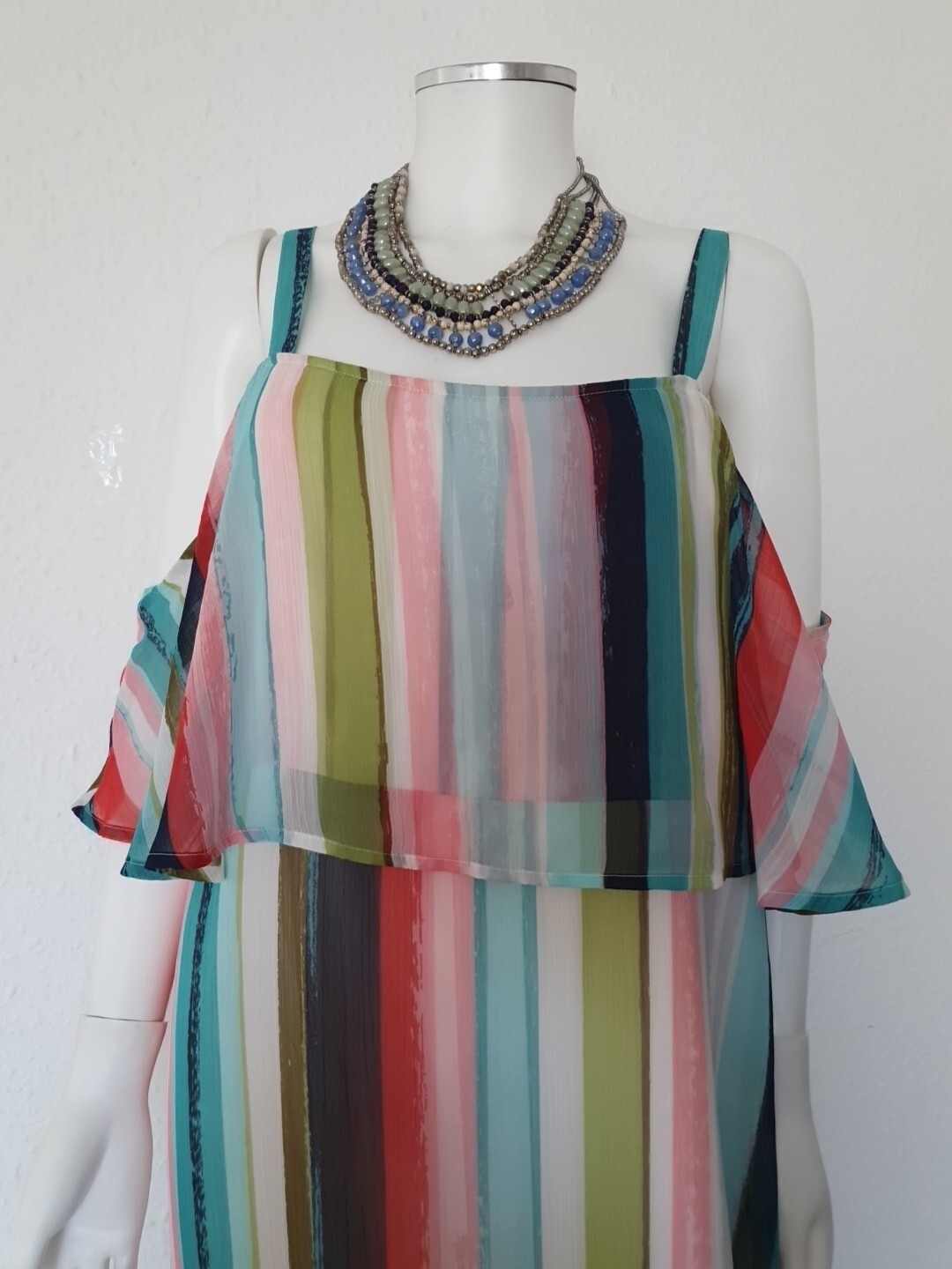 Marks & Spencer long Chiffon summer dress striped multicolour Size UK 16