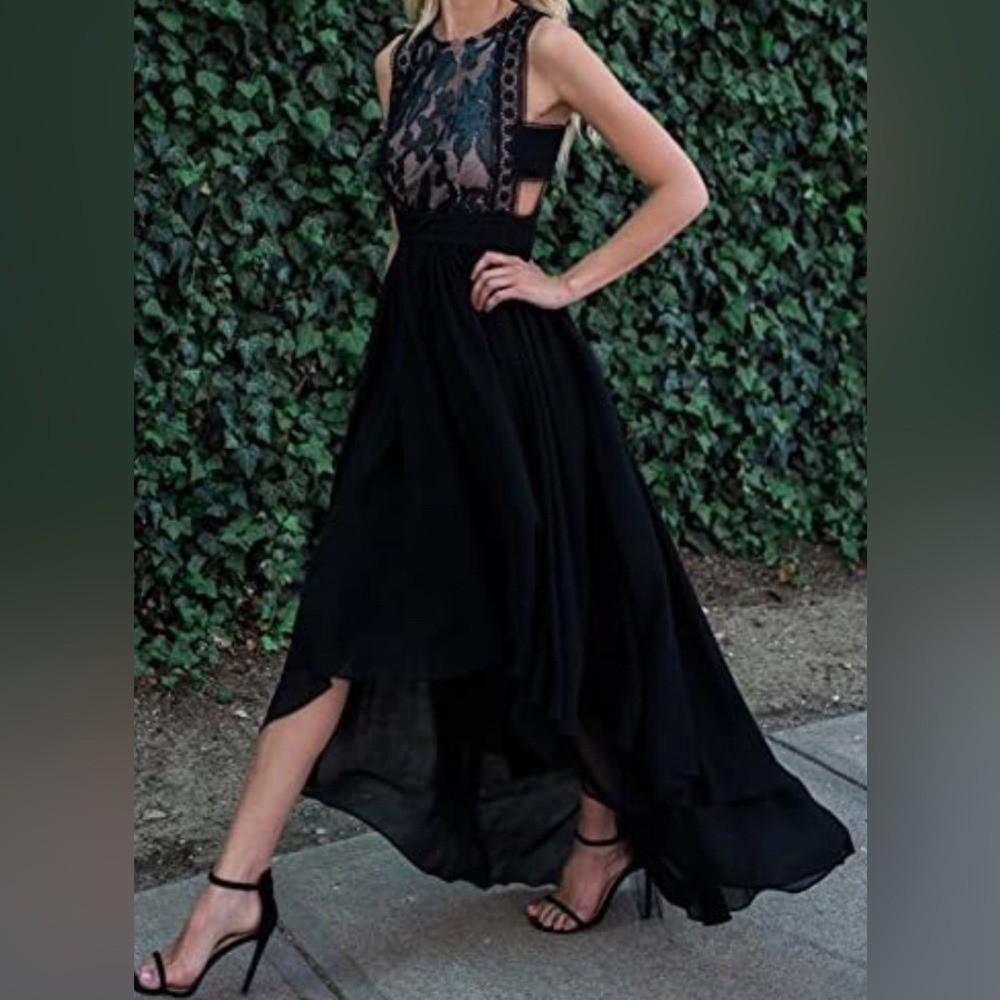Ina Black Cut Out High Low Lace Cocktail Dress Formal Tutu Gothbabe Witchy Small