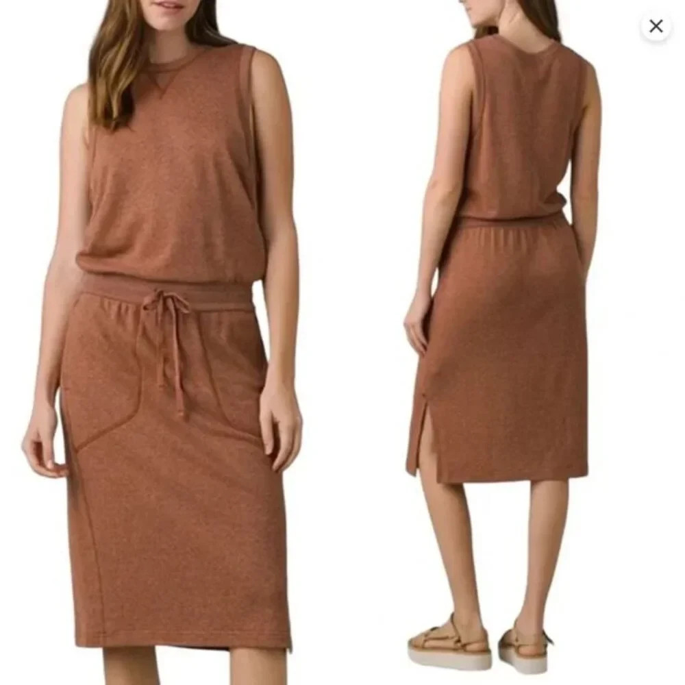 prAna Cozy Up Beach Hopper Dress XL Heather Brown Sleeveless Terry Knit