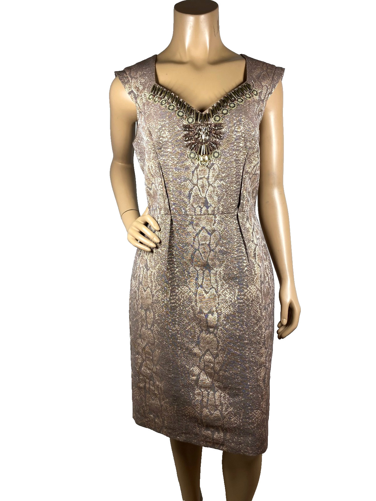 Antonio Melani Luella Vintage Glam Chestnut Snakeskin Dress Size 6 Beaded