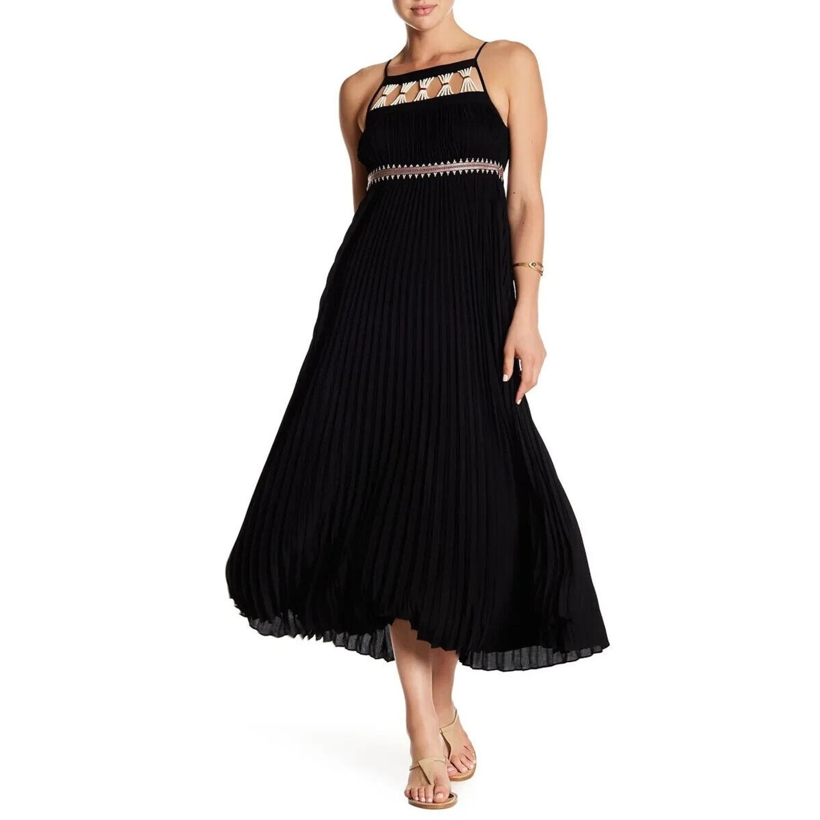 RACHEL ZOE NEW $445 Sleeveless Gwynn Pleated Gown Dress Black Large