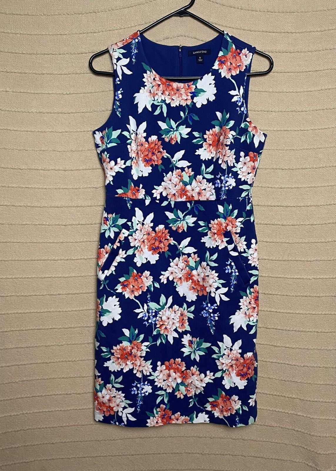 Lands End Dress Womens Blue Pockets Career Office Professional Botanical Garden