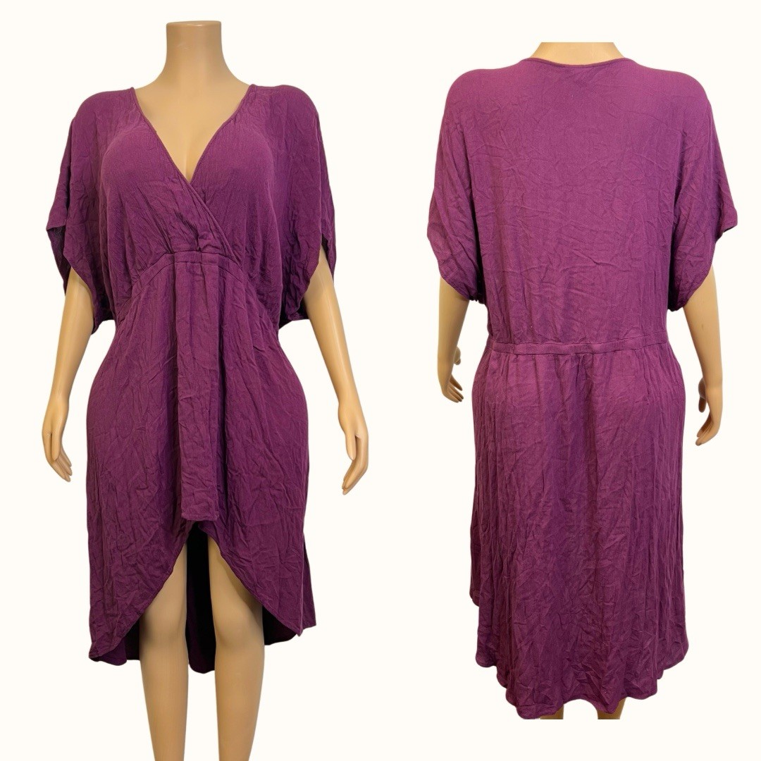 Torrid Purple Gauze High Low Dress Faux Wrap V-Neck Kimono Sleeve Womens Size 6X