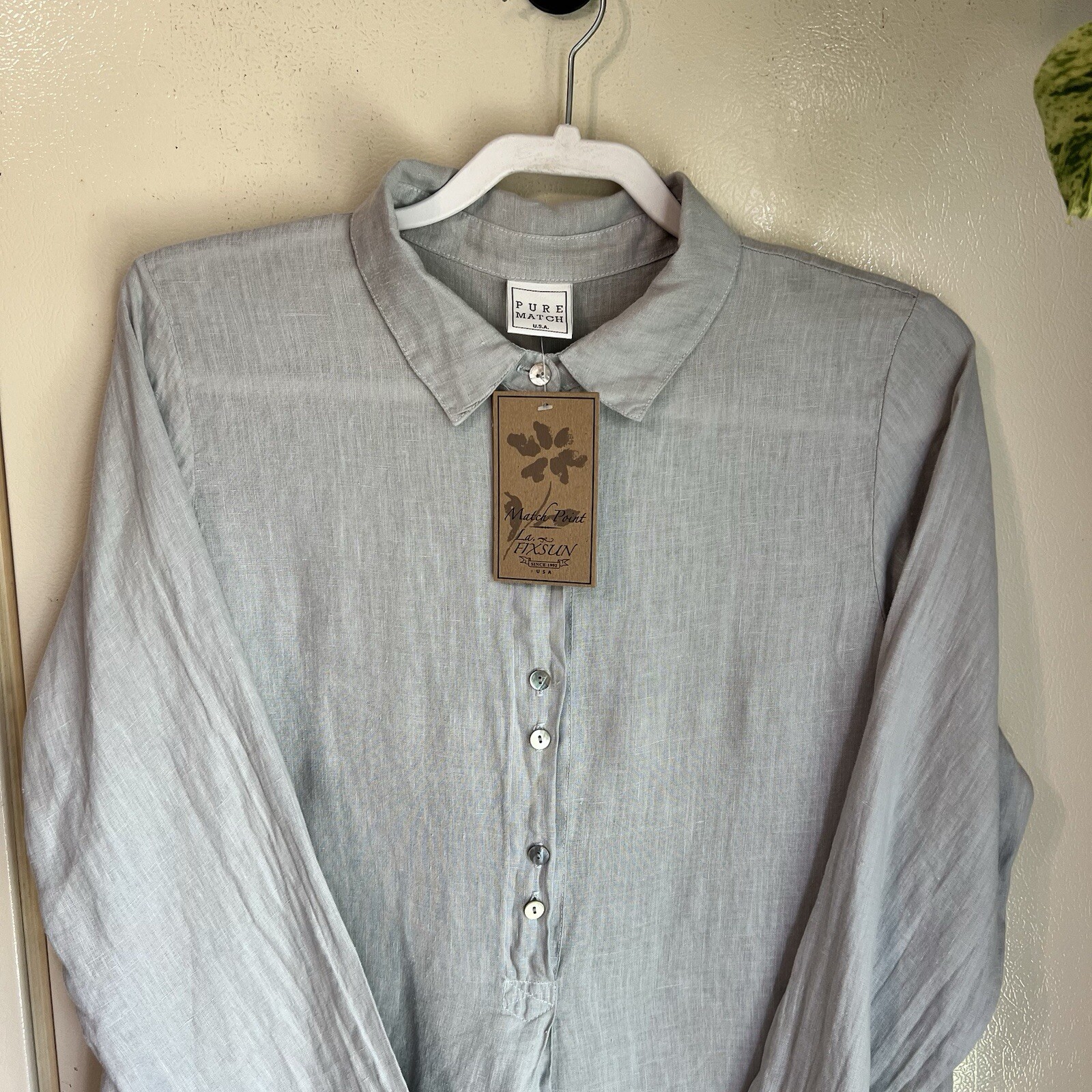 NWT Pure Match Long 1/2 Button Pullover Linen Dress Size Large Lagenlook Gray