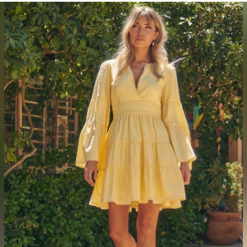 Lost + Wander Picking Daisies Yellow Textured Dress small