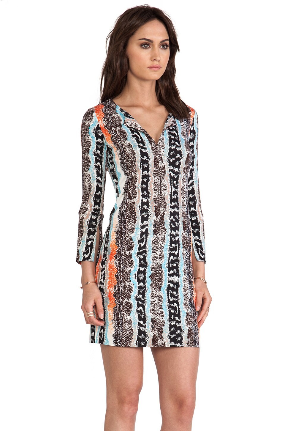 Diane von Furstenberg NEW REINA TWO Silk 3/4 Sleeve Mini Dress in Oasis Snake, 4