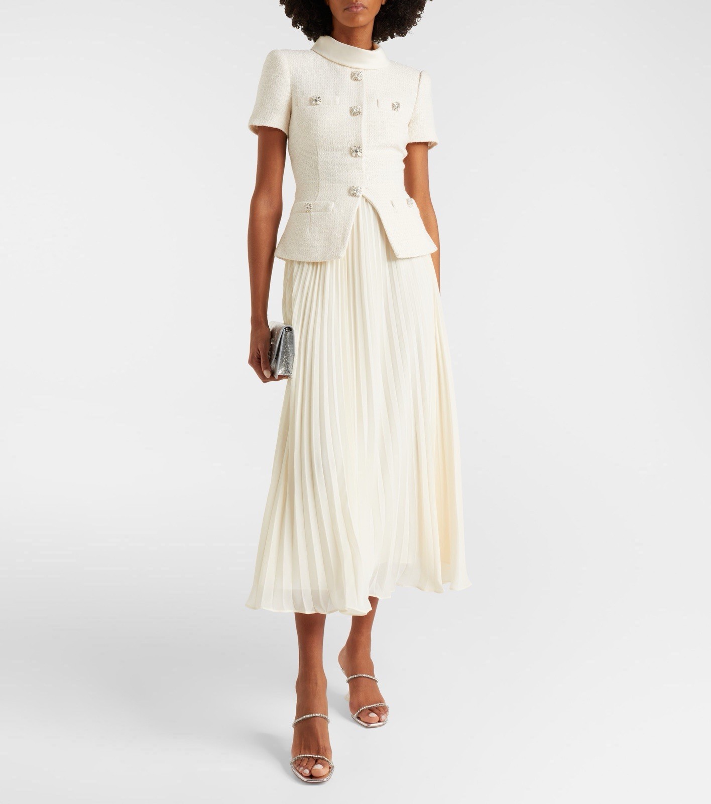 Self portrait CREAM BOUCLE COLLARED MIDI DRESS $ 750 Size US 2 UK 6