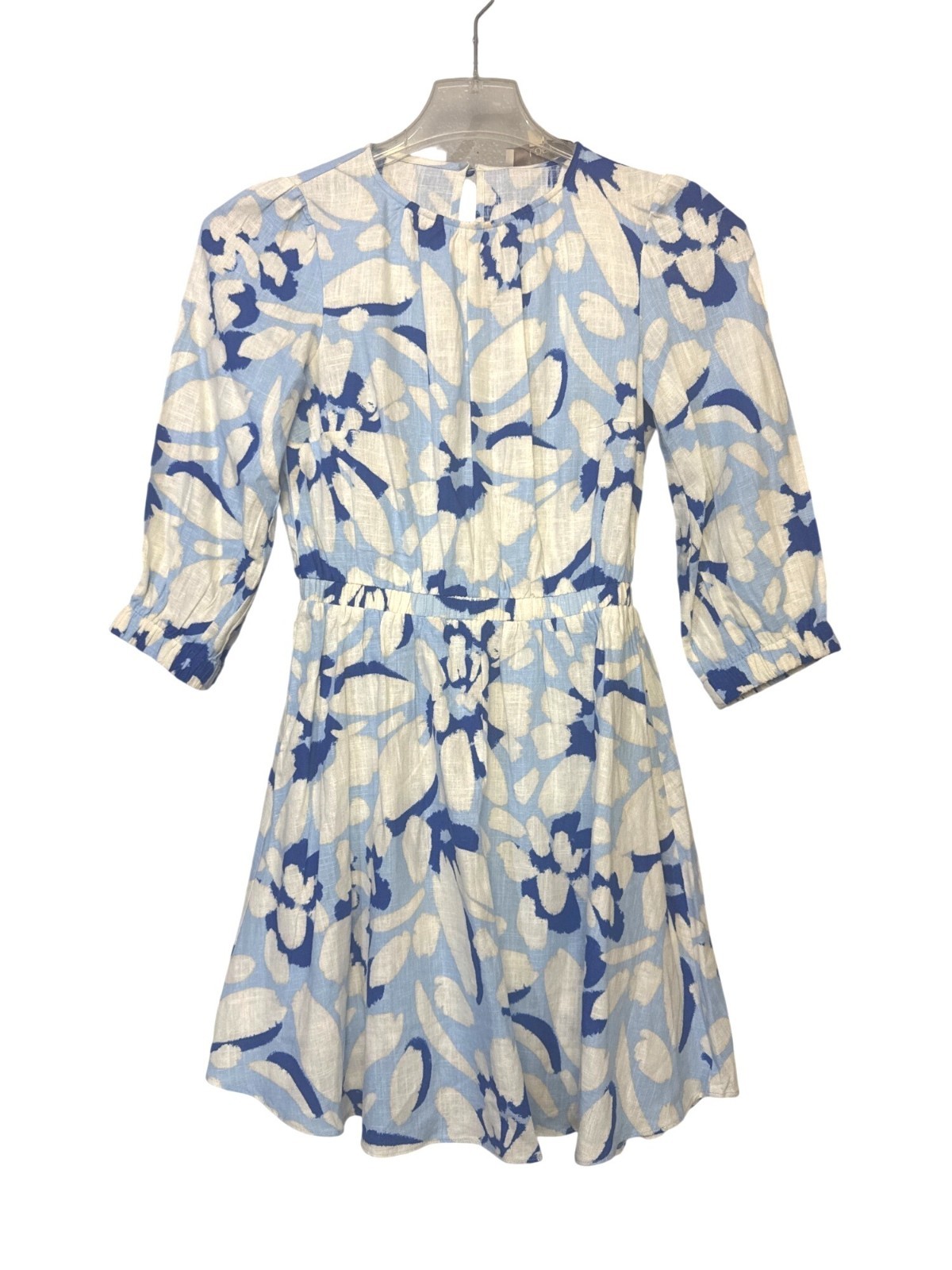 Loft Womens Floral Dress Blue & White XXSP Rayon Linen Blend Lightweight