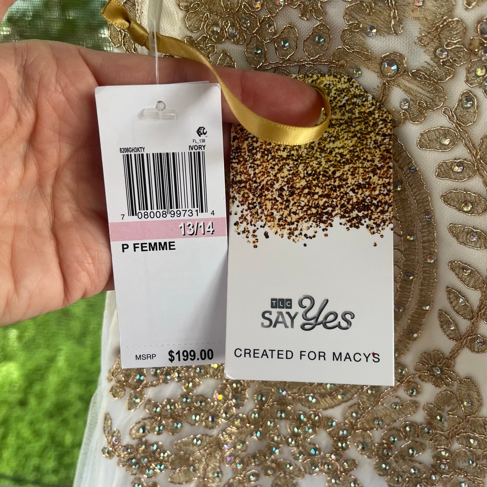 TLC Say Yes White And Gold Beaded Ball Gown Wedding Dress Prom Size 13/14. NEW!