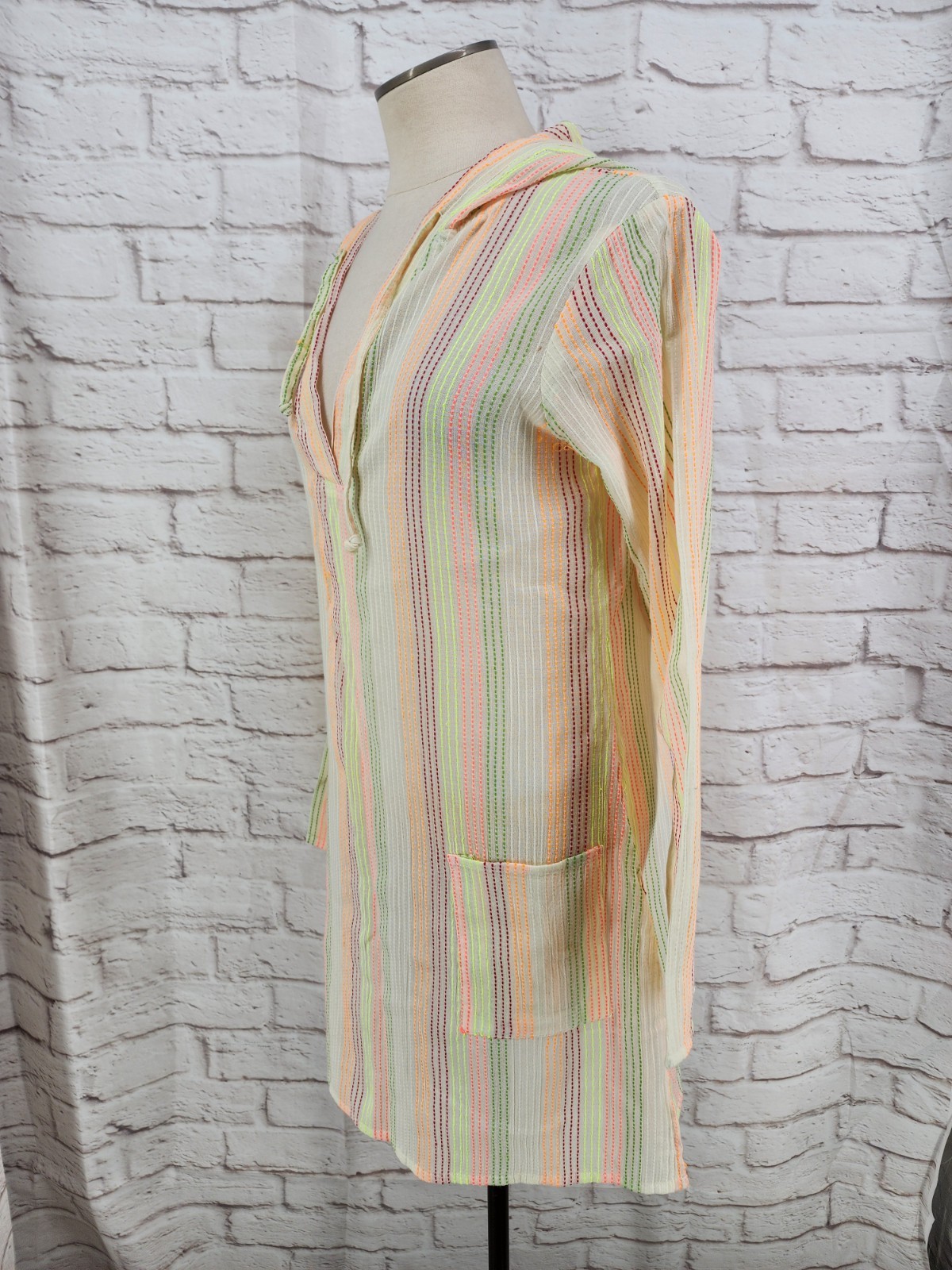 Raya Sun Dress Beach Coverup Embroidered Boho Cali Girl Surfer Hood Size Medium
