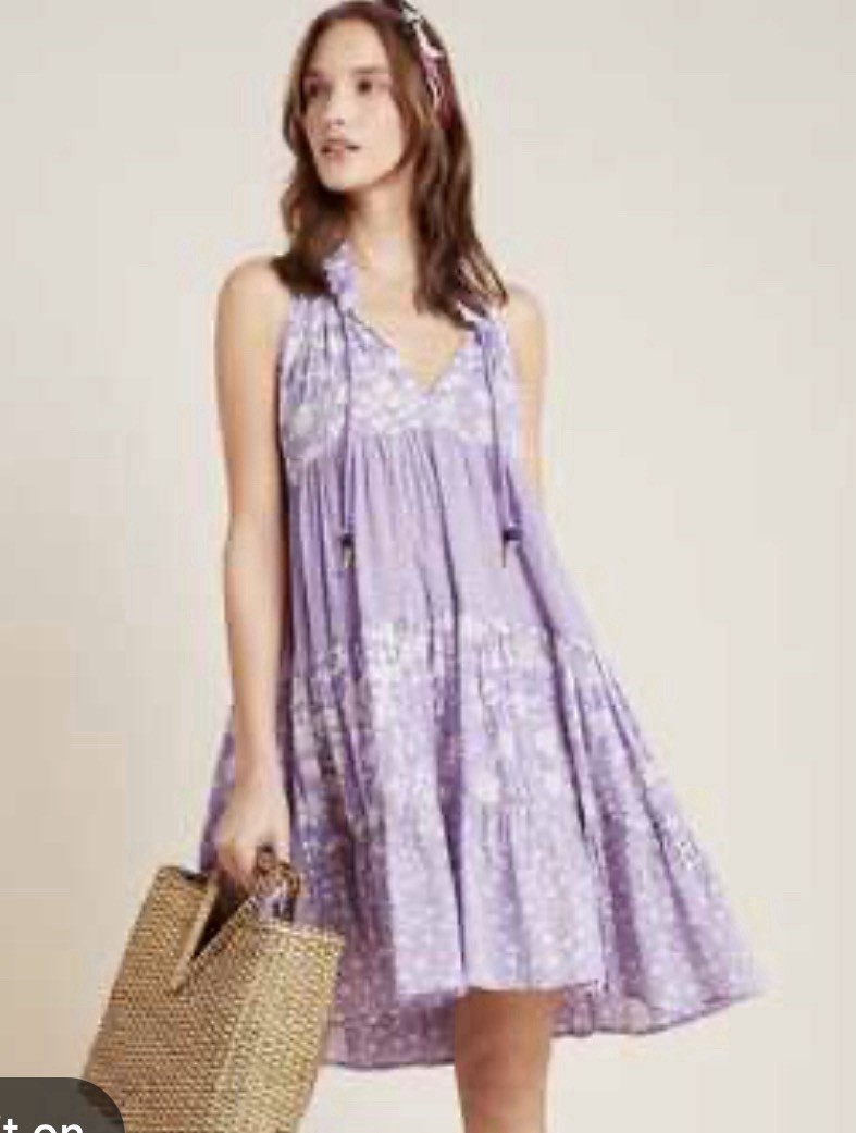 Ro Garden Purple Tiered Size Small 100% Cotton Cover Up Beach