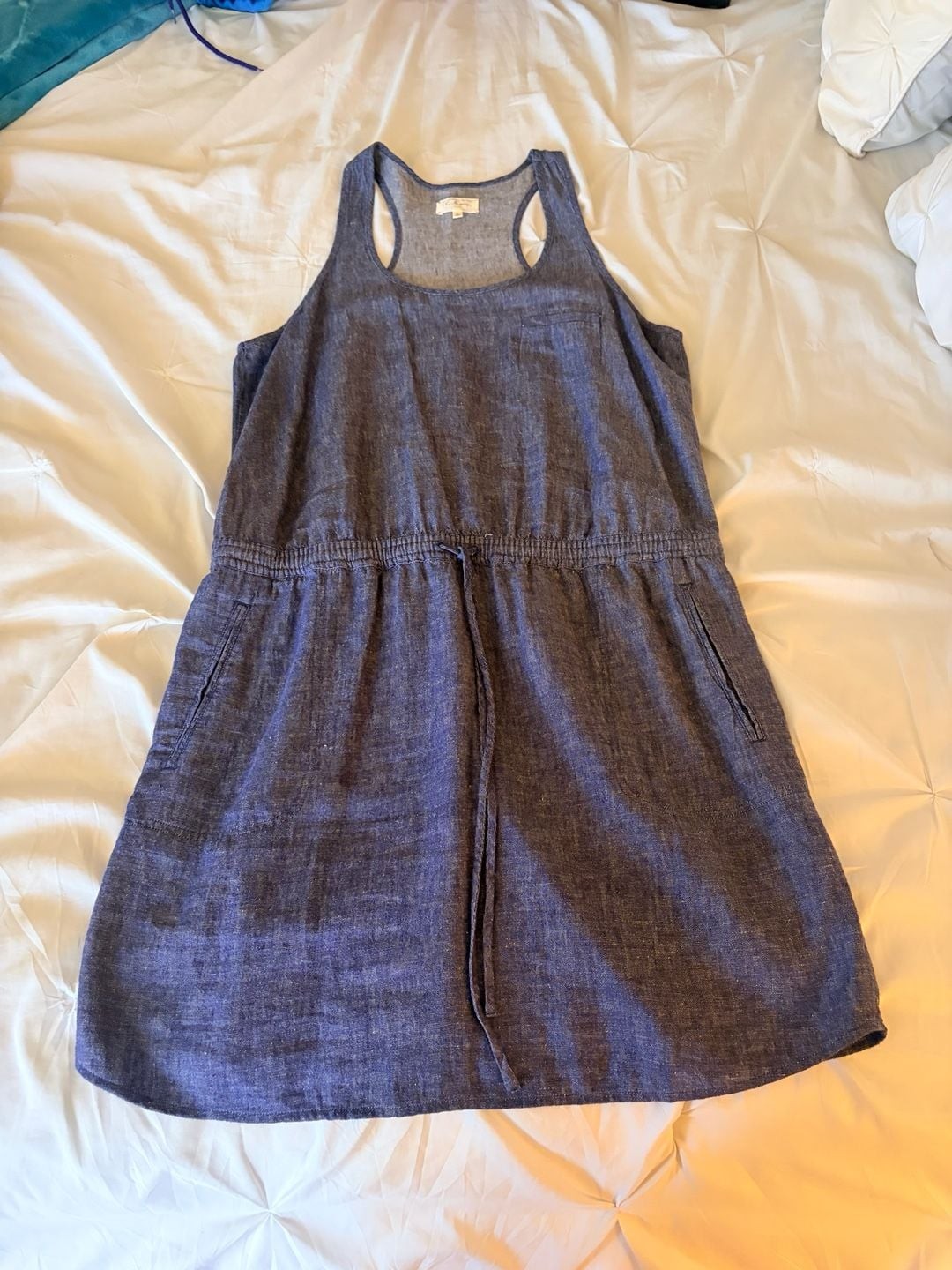 Lou & Grey Chambray Racerback Drawstring Waist Tank Dress
