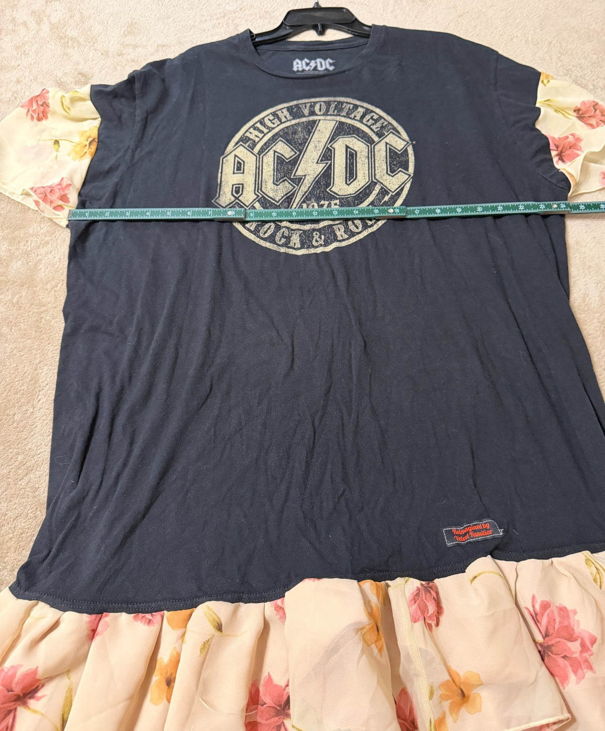 AC/DC Velvet Familiar Upcycled Rock Tee Ruffle Tunic Dress 2XL Boho Festival