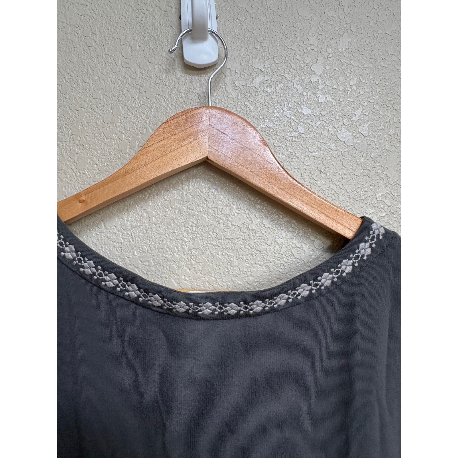 Garnet Hill Embroidered Tencel Lyocell Knit Dress Dark Gray Medium 3/4 Sleeve