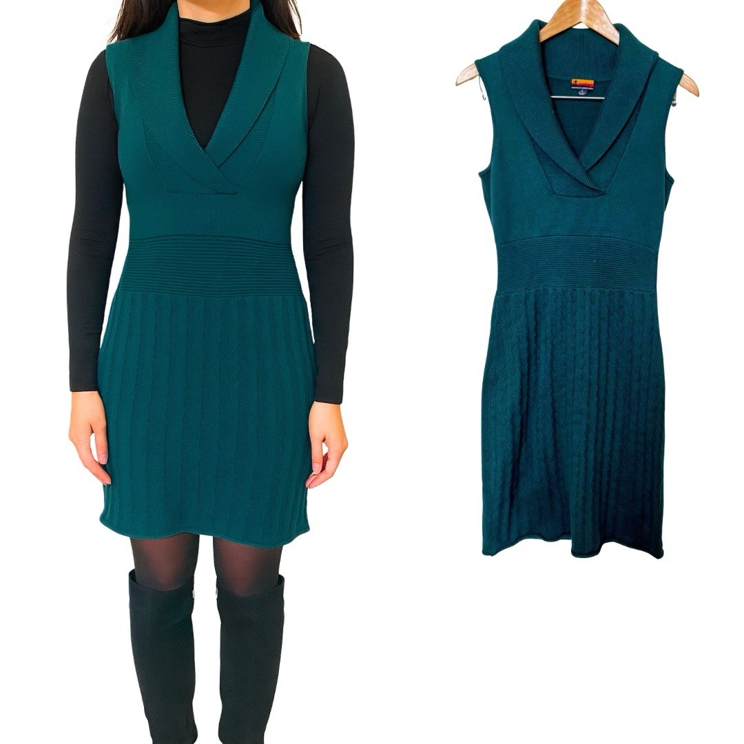 Vintage Y2K BrooklynIndustries Sweater Dress Shawl Collar Green Sz S Cottagecore