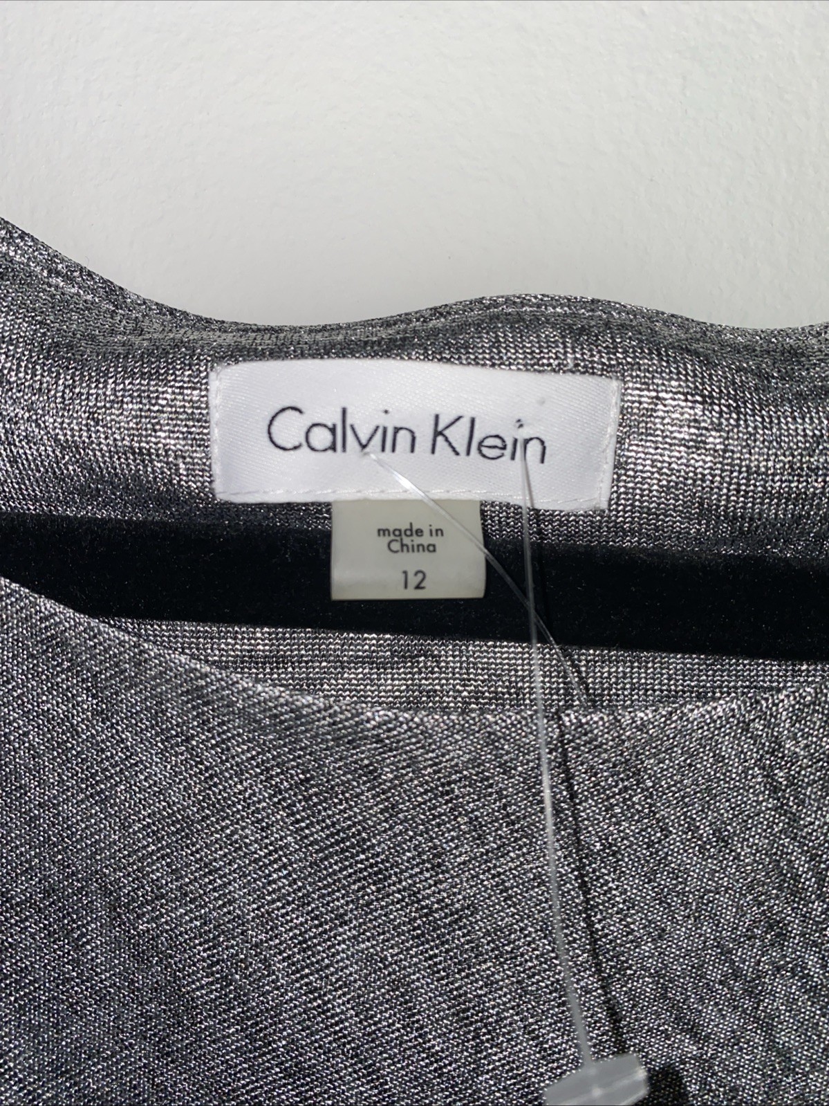 NWT Calvin Klein Silver Metallic Cocktail Dress Sheath Ruched Size 12 MSRP $129