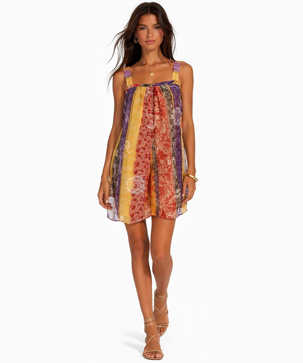 Alice + Olivia Patchwork Mini Dress S Designer Sheer Strappy Slip Festival Tunic