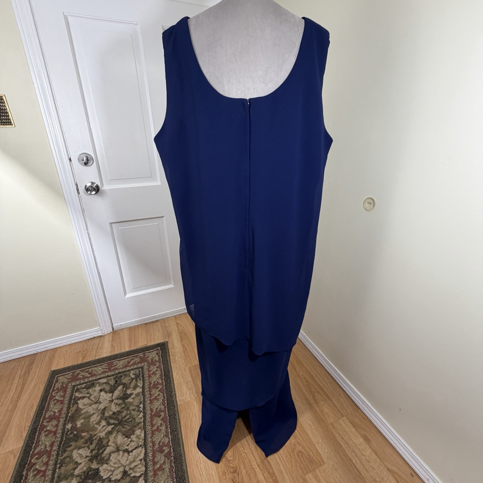 Patra 80s 90s Blue Chiffon Sleeveless Dress Jacket Set 24W Formal Bead Glam USA