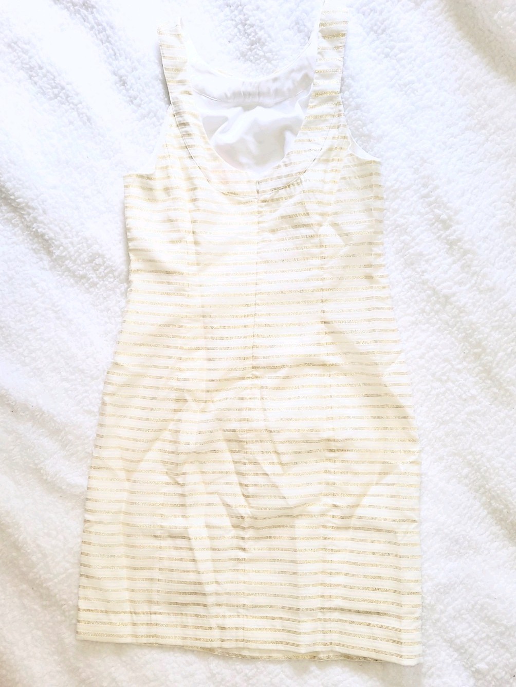 NWOT Lilly Pulitzer Henley Metallic Gold & Ivory White Sheath Dress Size 4
