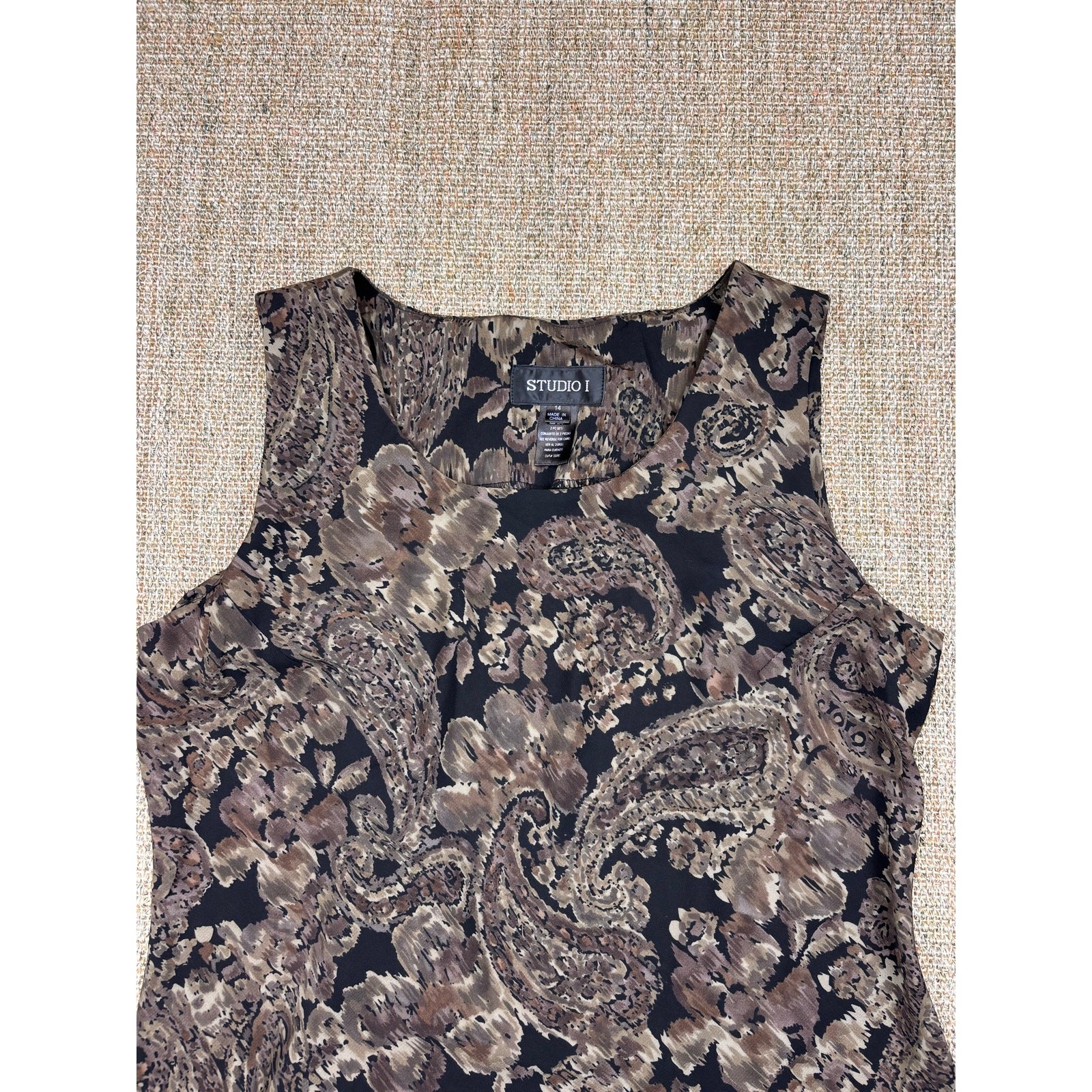 Studio 1 Paisley Print Sleeveless Dress Women’s Size 14 Black Brown