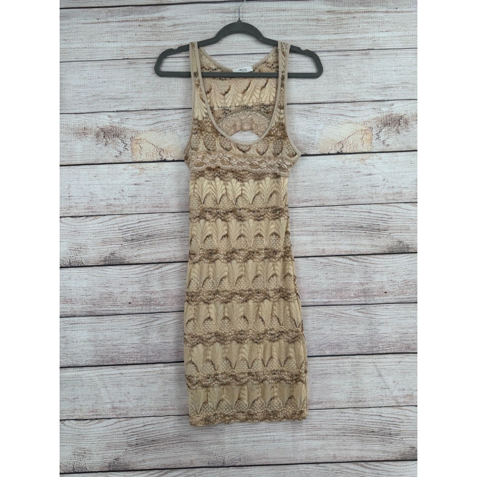 Poetry Floral Lined Bodycon Tank Dress Women’s Size XS Beige/Pink