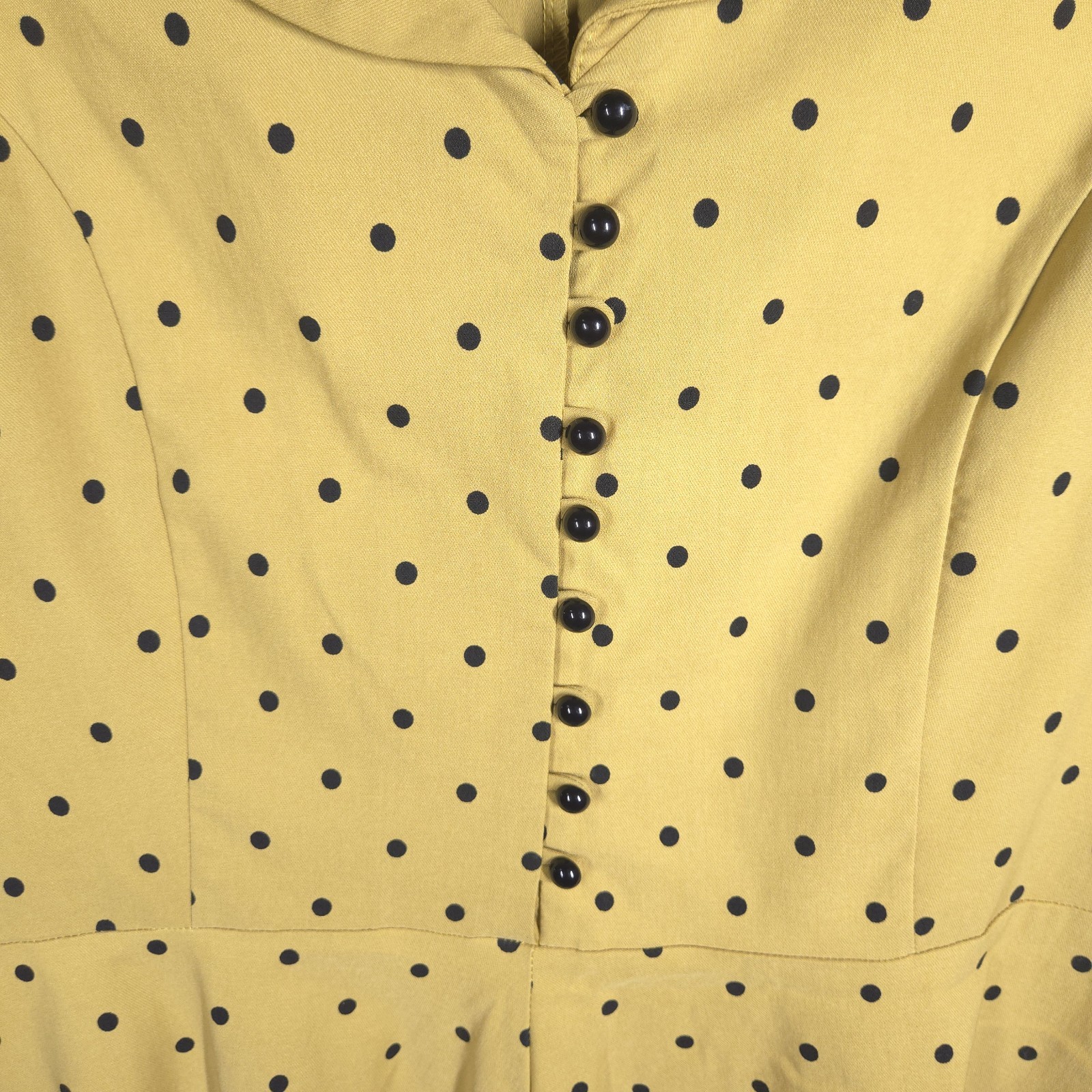Gown Town Yellow Polka Dot Fit & Flare Dress Womens Large Retro Rockabilly Pin