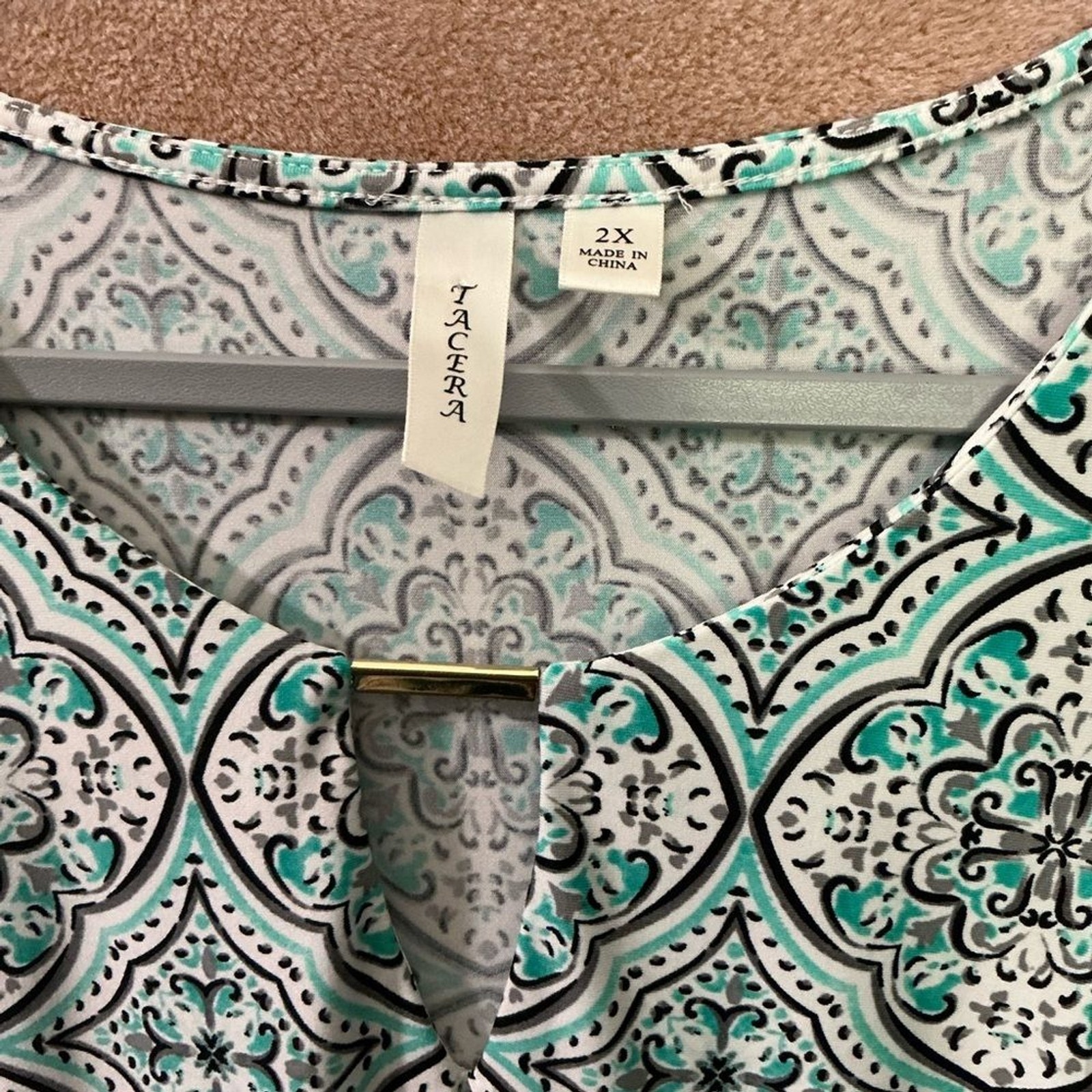 Tacera Turquoise and Black Patterned Dress