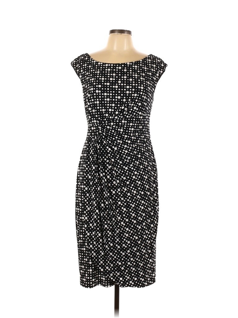 Connected Apparel Black & White Polka Dot Dress, Size 12, Stretchy Sheath Dress