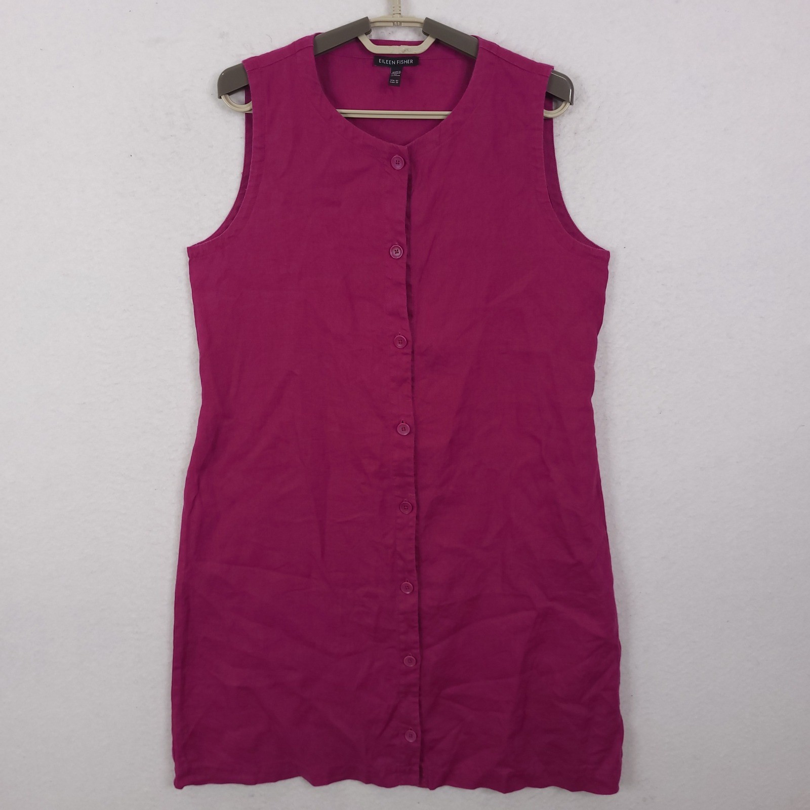 Eileen Fisher Dress Women XS Pink Organic Linen Button Front Tie Back Sleeveless