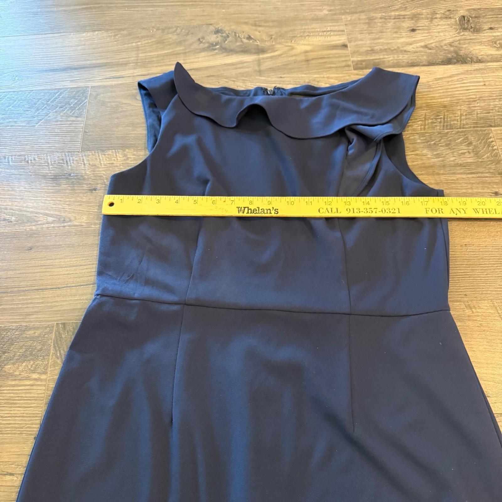 Nine West Navy Blue Ruffle Neck Sleeveless Sheath Dress Size 12 Career Cocktail