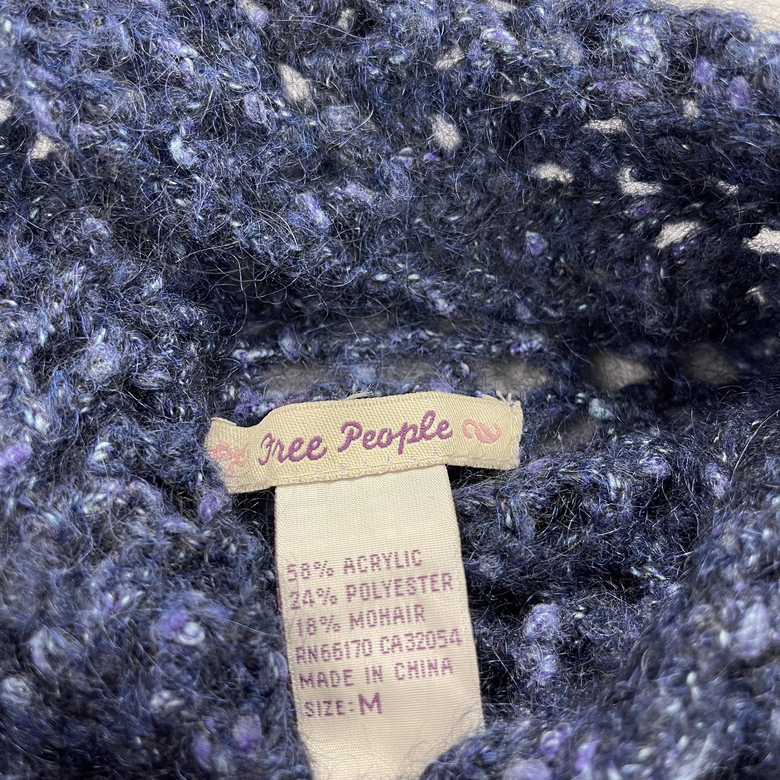 Free People Sweater Dress Womens Medium Blue Mohair Open Knit Sheer Turtleneck