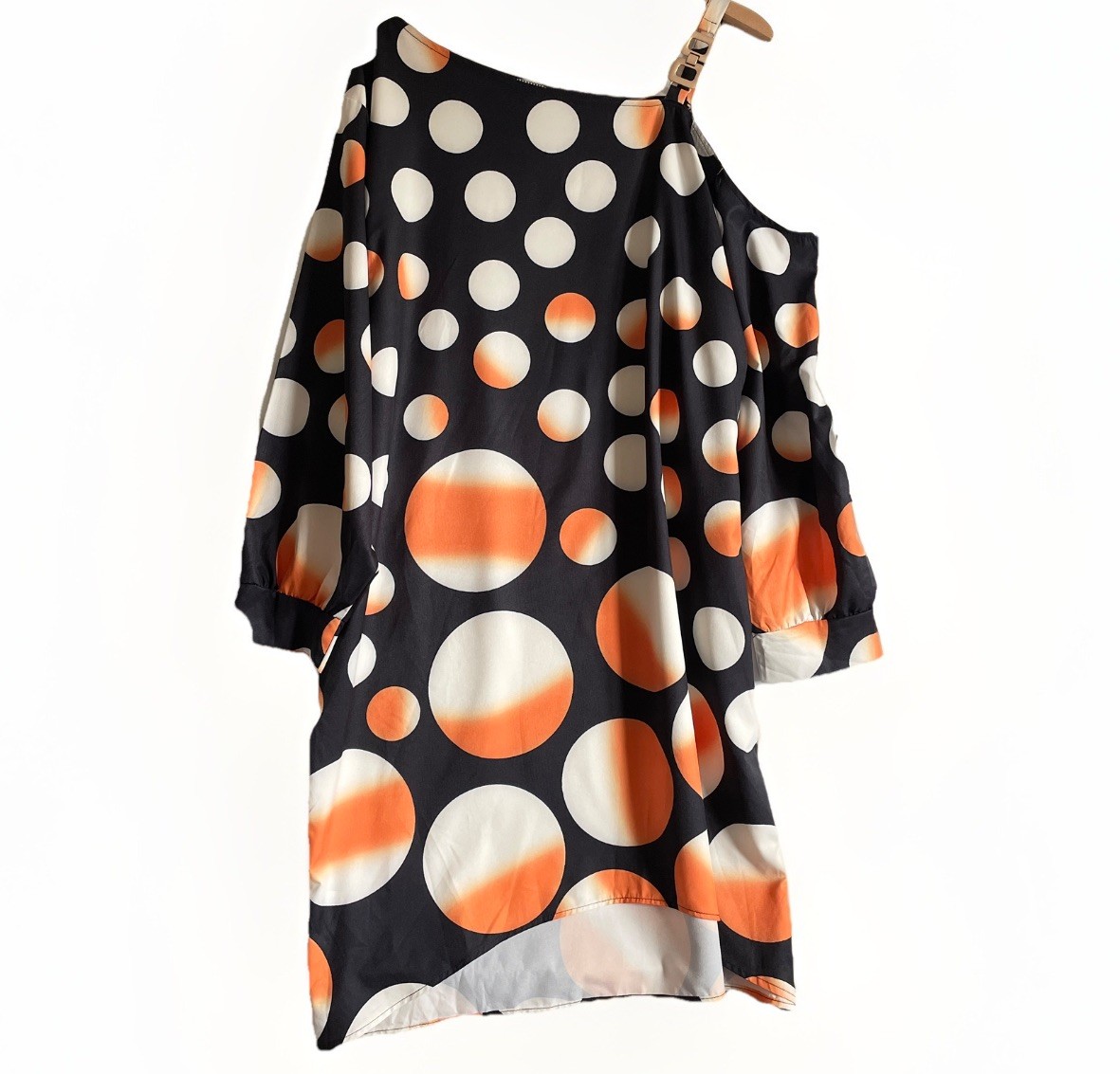 Black Spotty Polka Dot Dress Size 2XL Asymmetrical Off Shoulder Retro