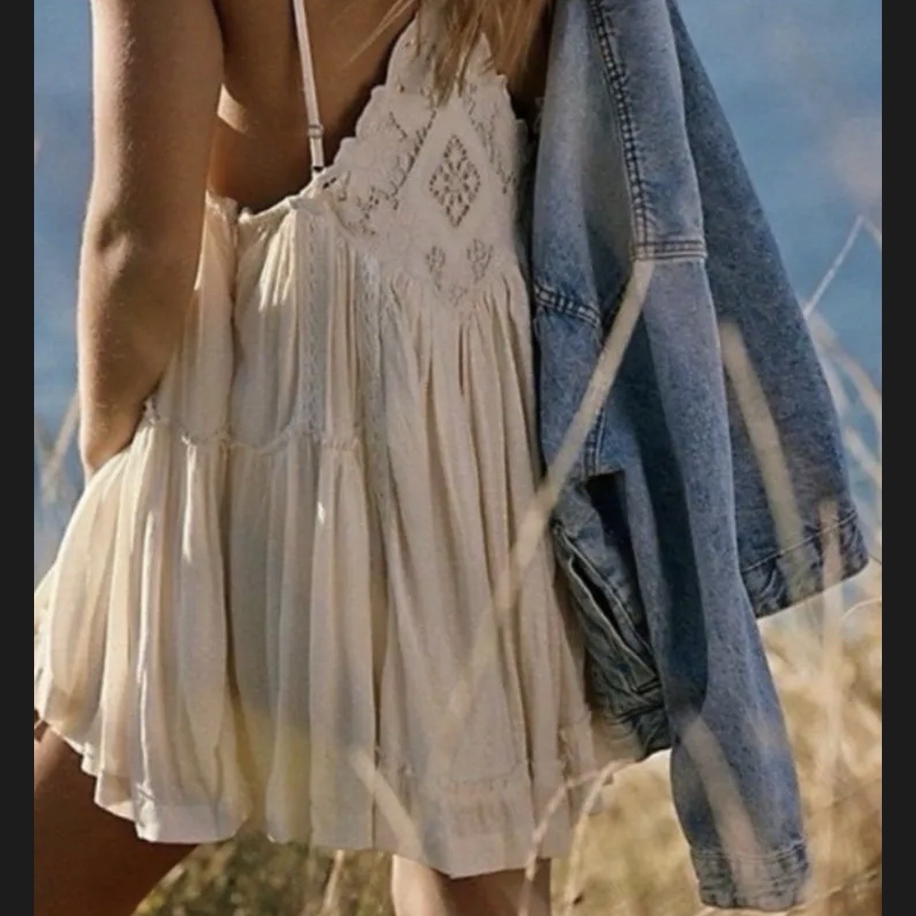 Free People Bali Ray of Sunshine Romper XS Linen*Boho Embroidered Lace Swiss Dot