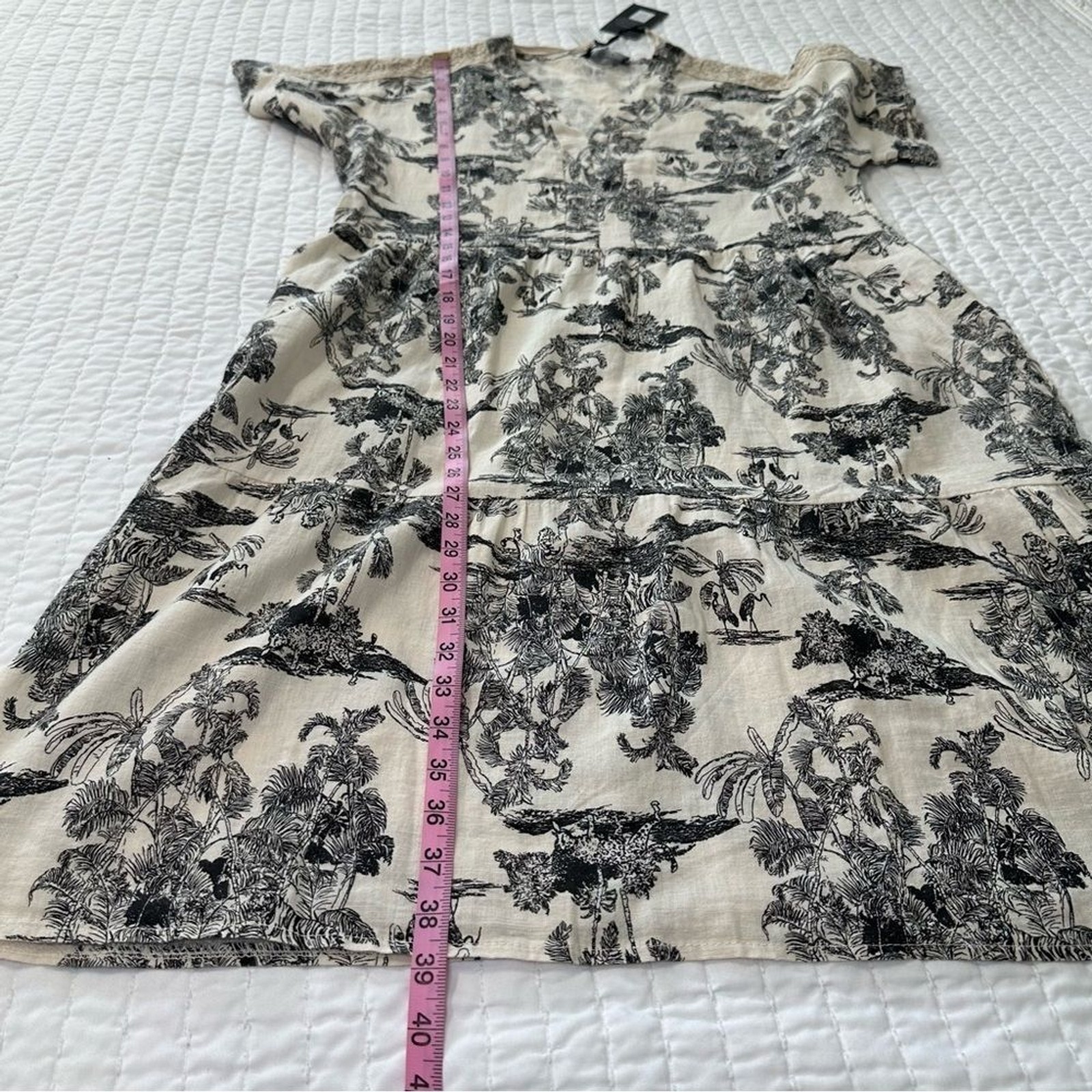 FRANCESCA BETTINI Elegant Print Black & Cream Patterned Mini Dress With Pocket M