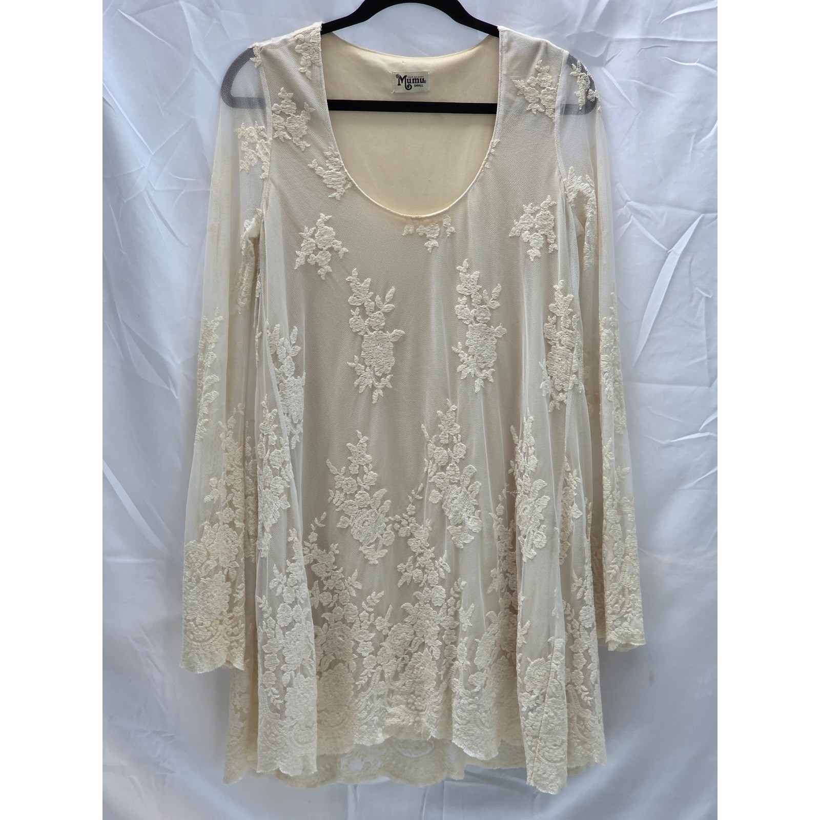 Show Me Your Mumu Fannie Flow Dress Cream Lace Bell Sleeve Mini MF6-284 LP11 Sm