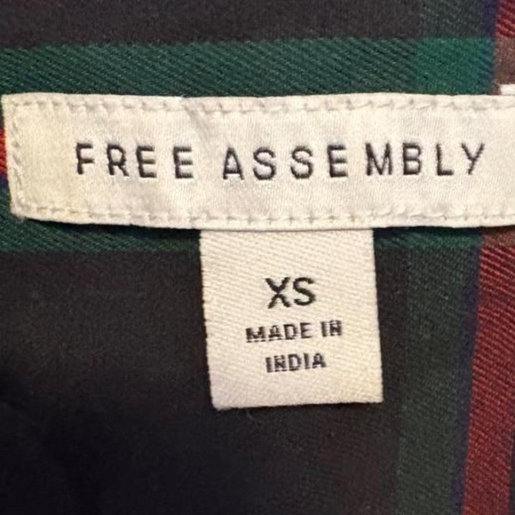 Free Assembly Womens Plaid Smocked Waist Mini Shirt Dress Red Green XS