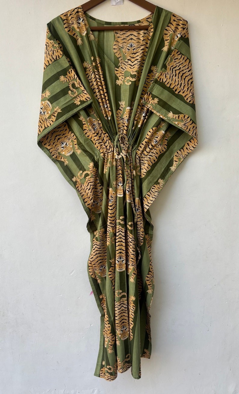 Indian Vintage 100% Cotton Long Beach Maxi Kaftan Dress One Size Caftan Kimono