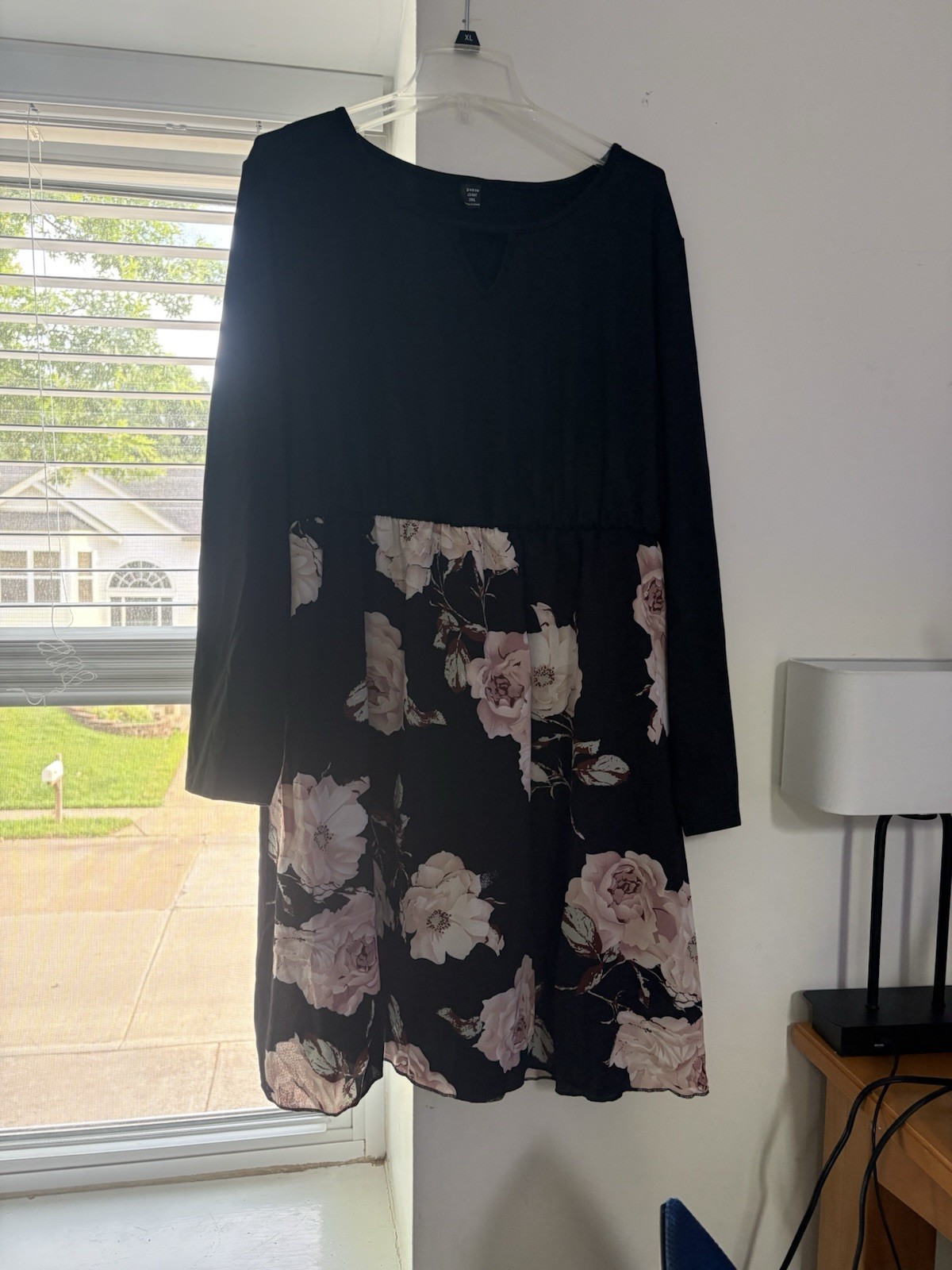 SHEIN Curve Women’s 3XL Plus Black Floral Long Sleeve Knee Length Dress