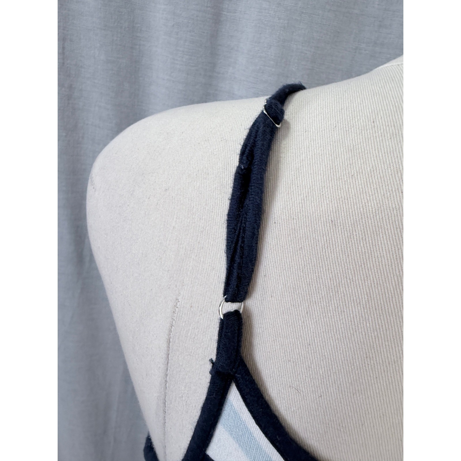 41 Hawthorn Navy Blue White Striped Sleeveless Faux Wrap Tulip Hem Dress PM