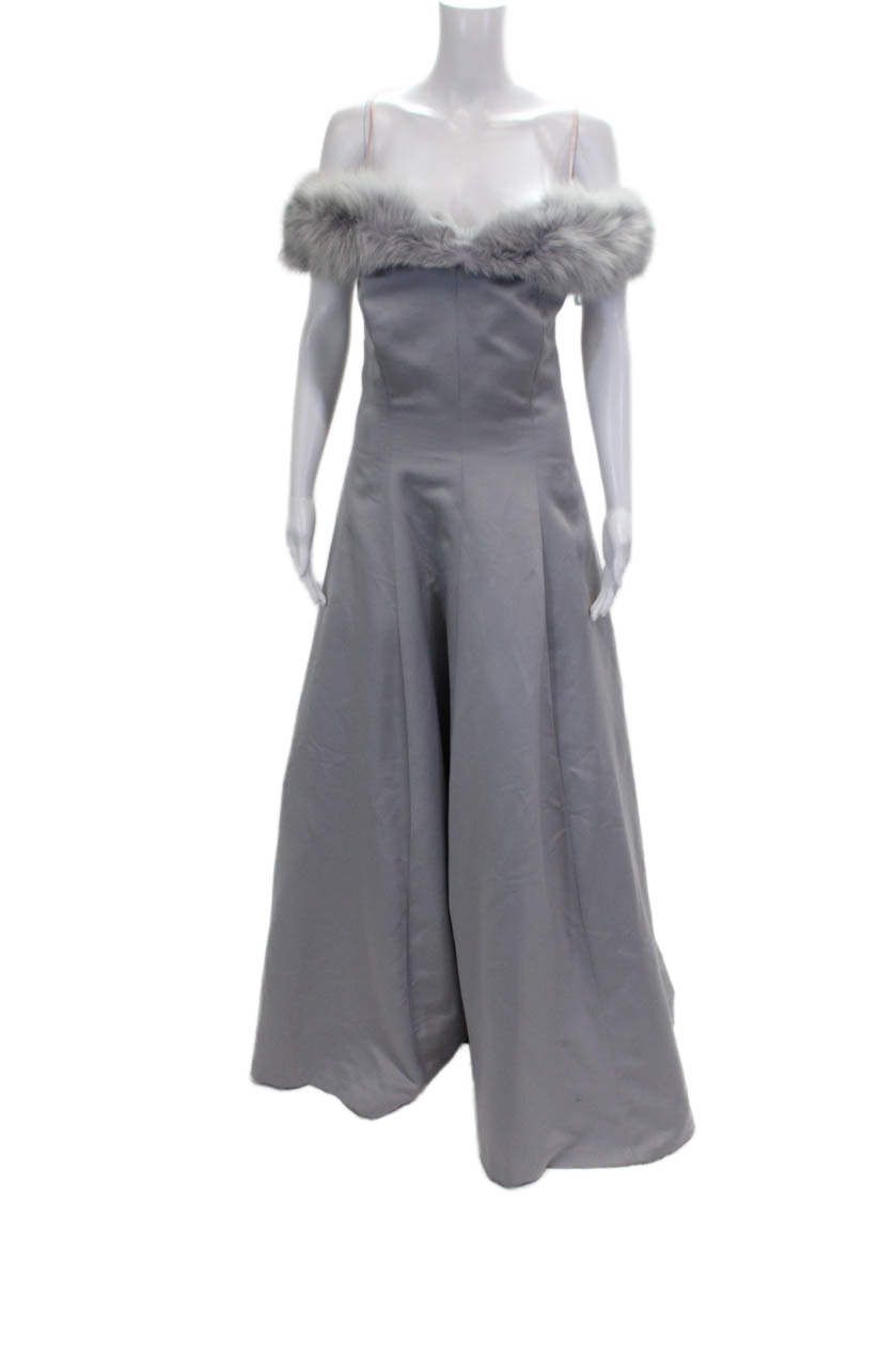 Victor Costa Women Ball Gown Gray Off Shoulder Sleeveless Size 12