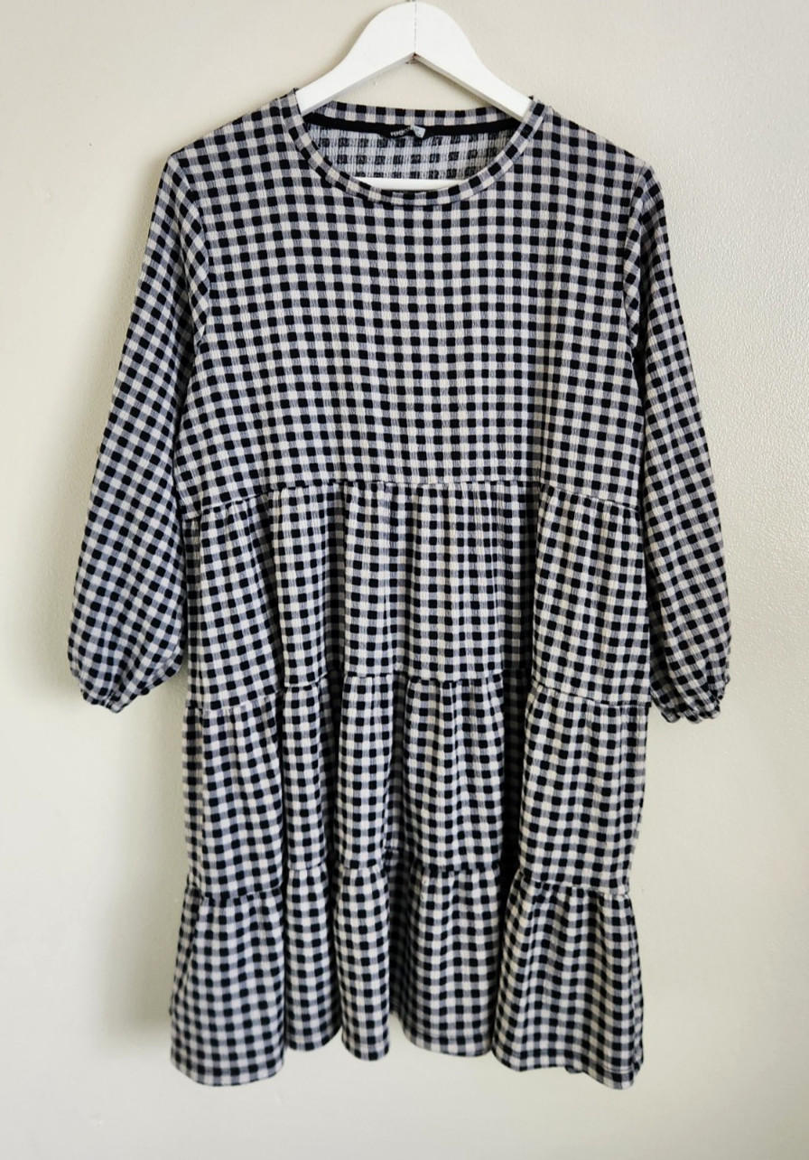 Womens Pep & Co Gingham Check Long Sleeved Smock Dress Size 12