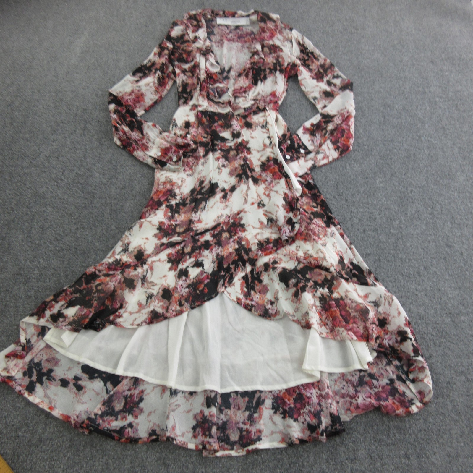 IRO Dress Womens 36 Multicolor Floral Chiffon Garden Wrap Maxi Hi Low Ruffle