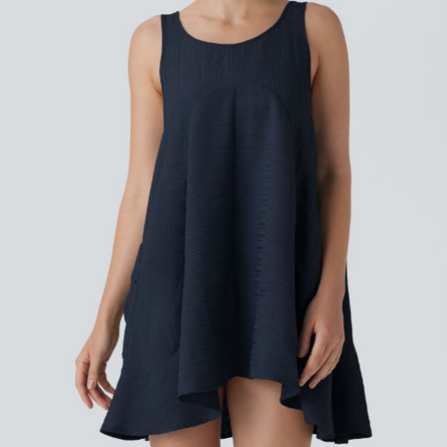Halara Navy Textured Side Pocket Sleeveless Flowy Tunic Mini Dress Size Small
