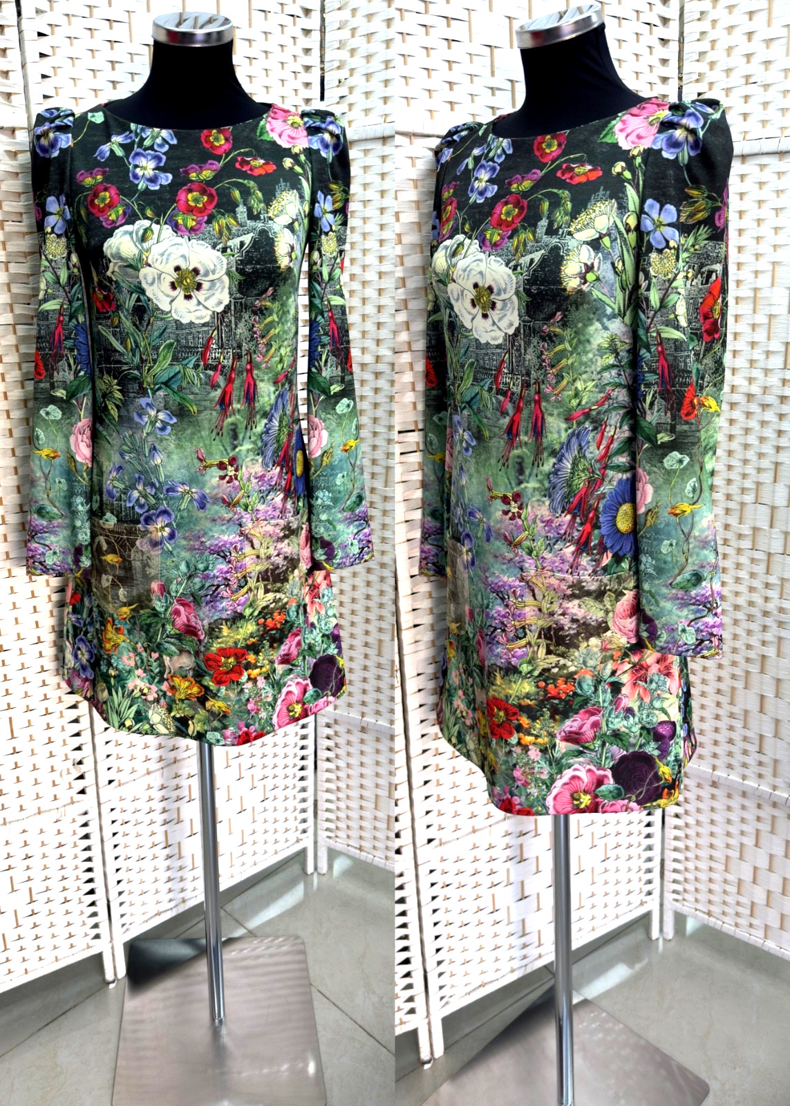 Michal Negrin Elegant Coloring Flowers Dress Size S – M