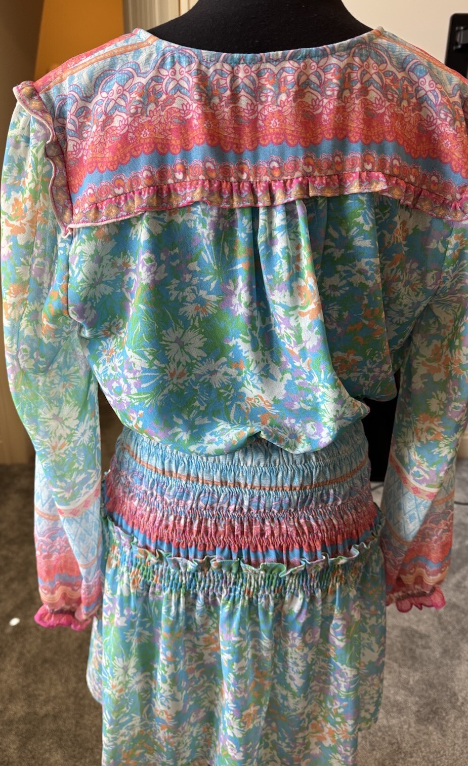 Current Air Anthropologie Boho Floral Mini Dress V Neck Tiered Hem Festival