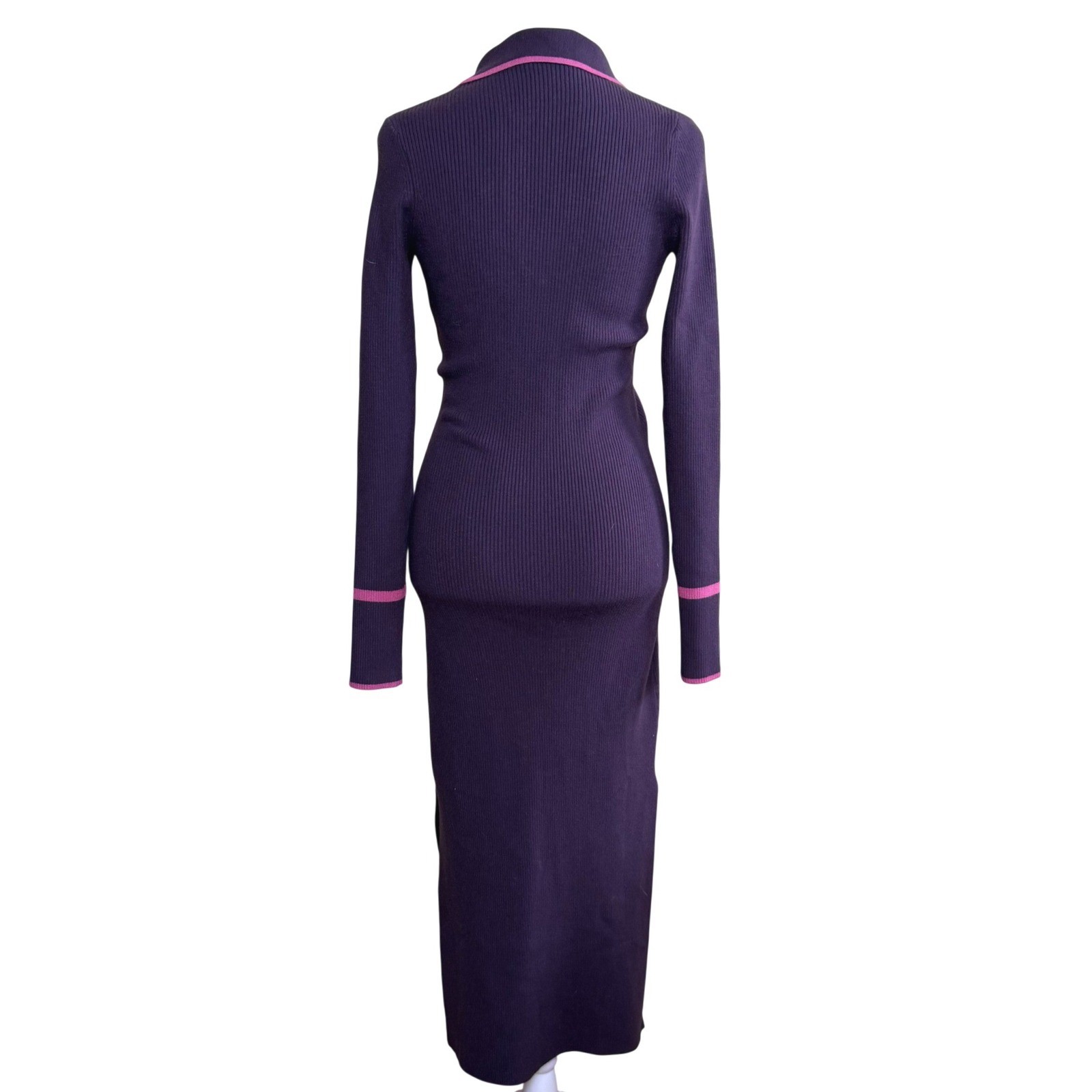Marine Layer Ribbed Knit Polo Midi Dress Women’s Small Purple Bamboo Trim Slit